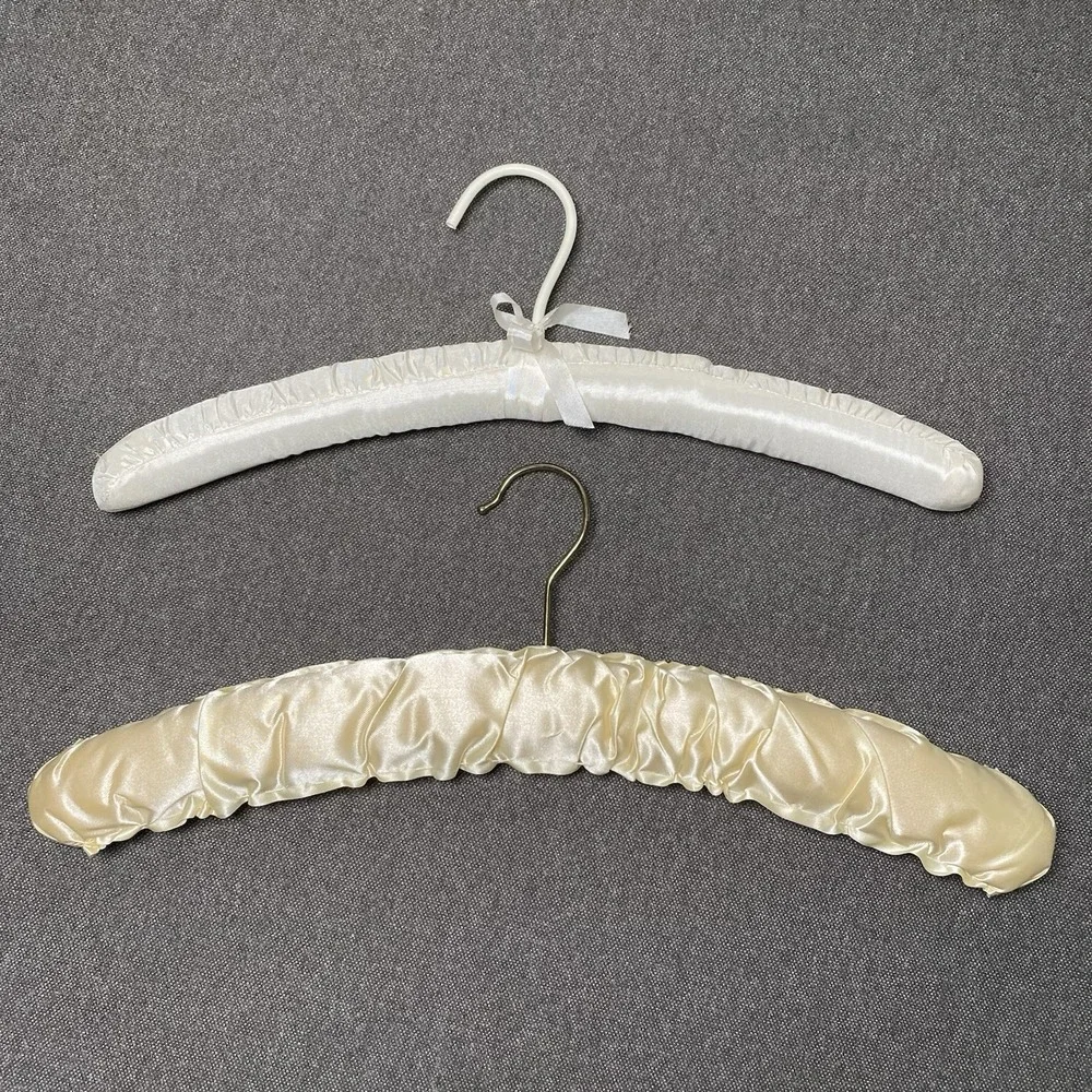 List of 2 Vintage Padded Satin Lingerie Clothes Hangers White Champagne